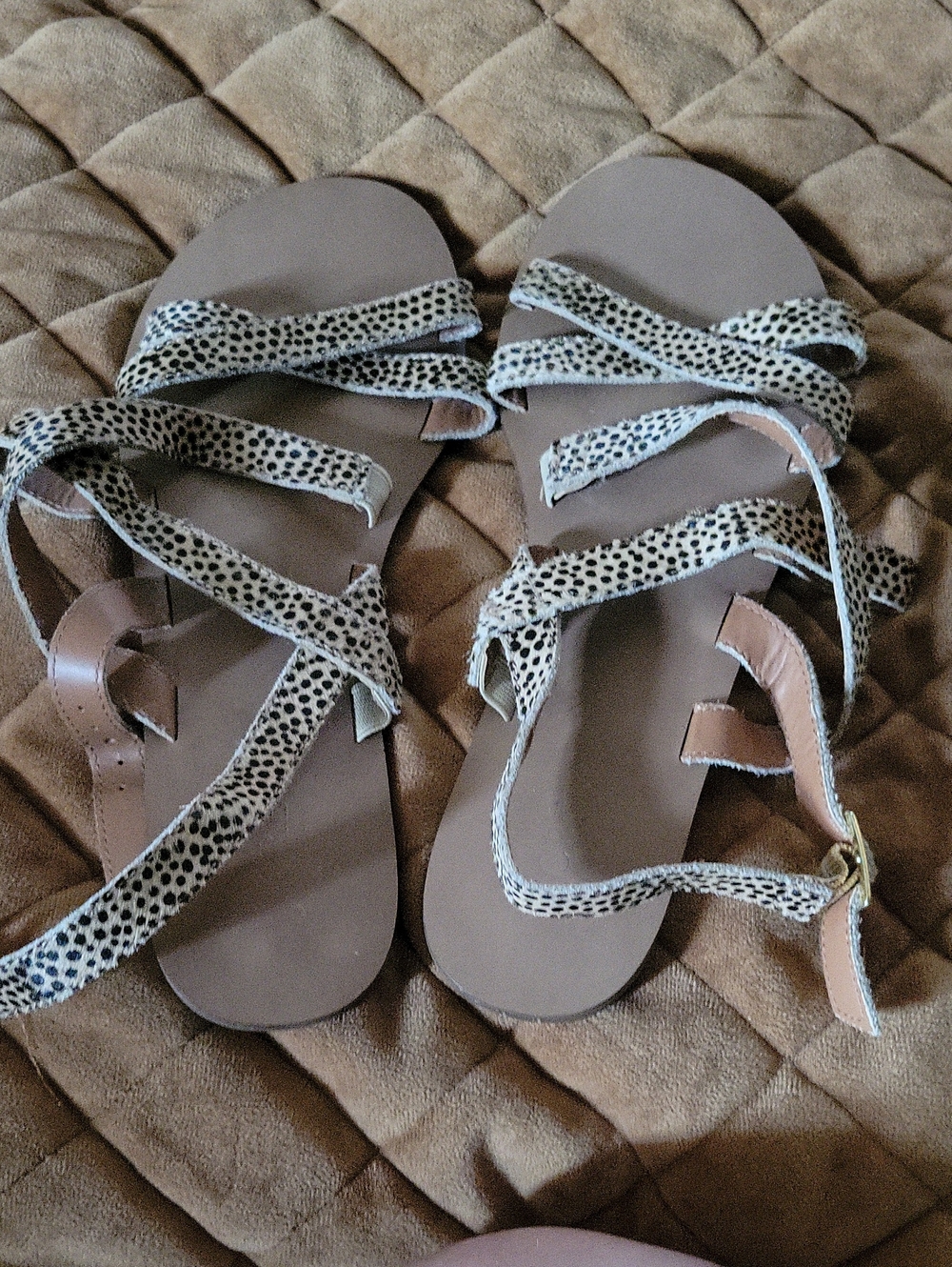 J. Crew Leopard-Print Multi-Strap Sandals in Brown and Cream